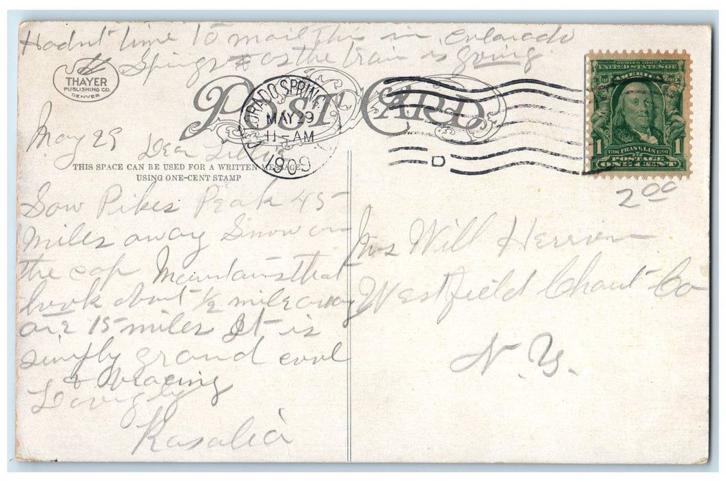 1909 Soda Spring Buildings Hills Trolley Dirt Road Manitou Colorado CO Postcard
