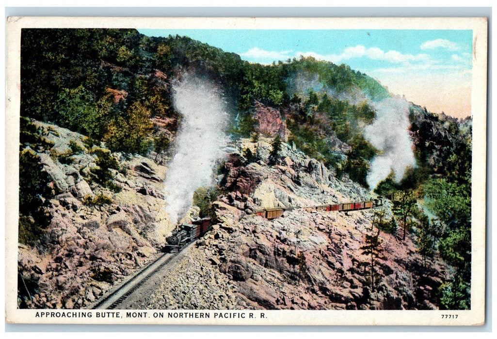 1936 Northern Pacific Railroad Train View Approaching Butte Montana MO Postcard