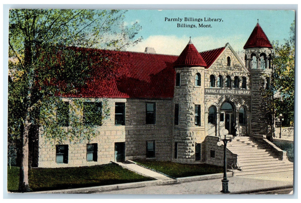 c1940's Parmly Billings Library Building Tower View Billing Montana MO Postcard