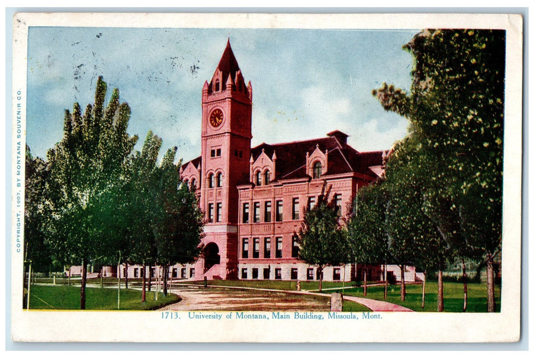 1907 University Of Montana Main Building Clock Tower View Missoula MO Postcard