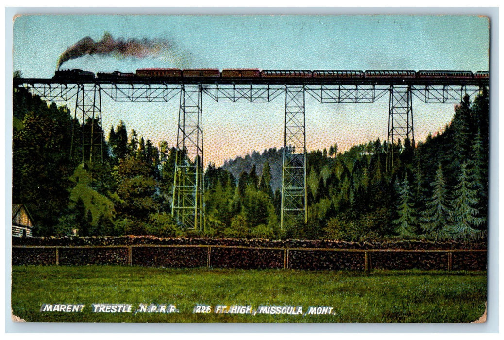 1909 Marent Trestle NP Railroad Truss Bridge 226ft High Missoula MO Postcard