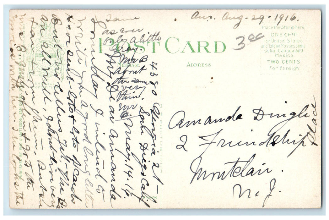 c1910 Fifth Street From G St. Trolley Railway Classic Car San Diego CA Postcard