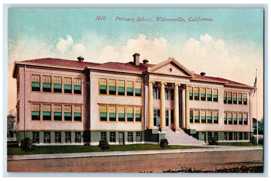 c1950's Primary School Campus Building Flag Watsonville California CA Postcard