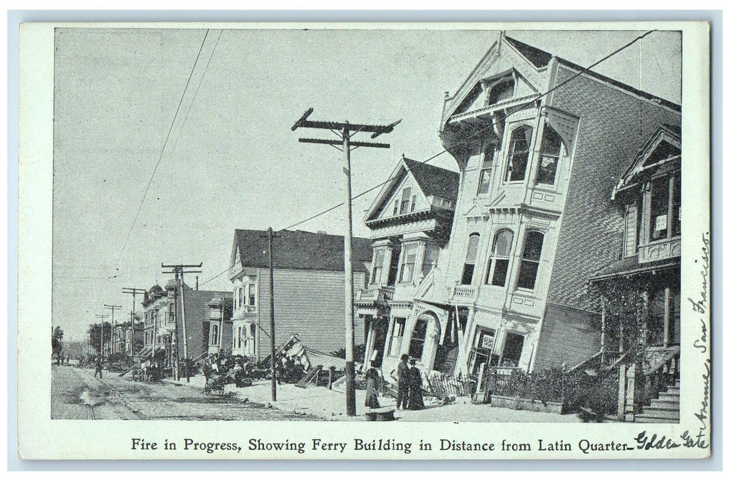c1905's Fire In Progress Ferry Building Latin Quarter San Francisco CA Postcard