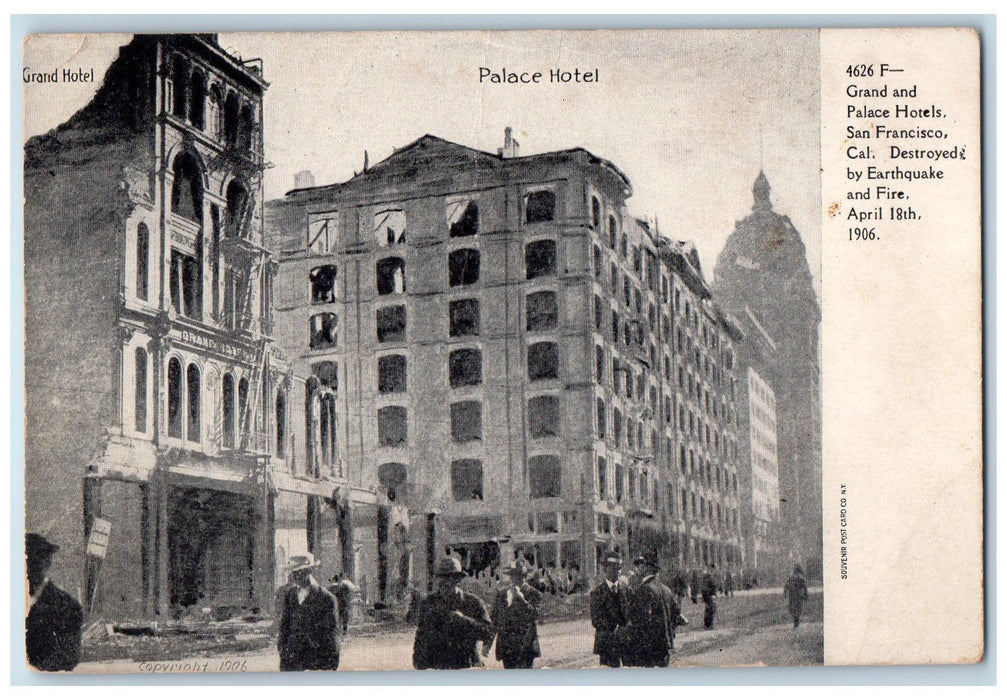 c1905 Grand & Palace Hotels San Francisco Destroyed View California CA Postcard