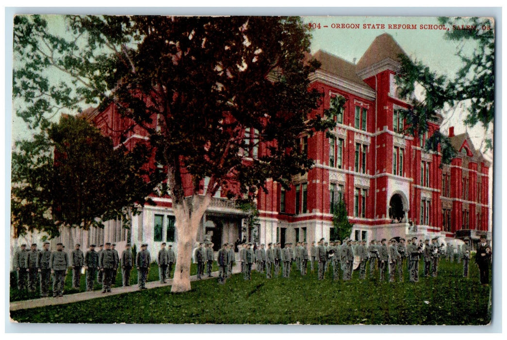 1911 Oregon State Reform School Campus Students Formation View Salem OR Postcard