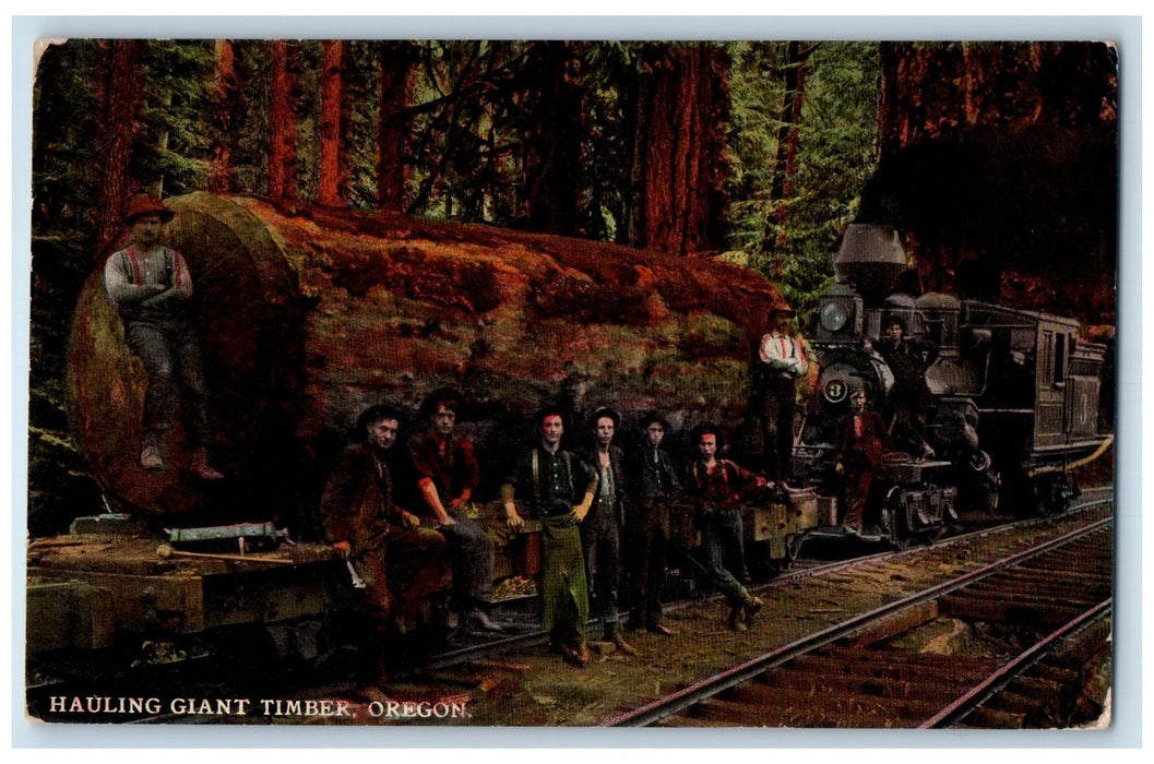c1950's Hauling Giant Timber Hauler Group Cargo Train Grove Oregon OR Postcard