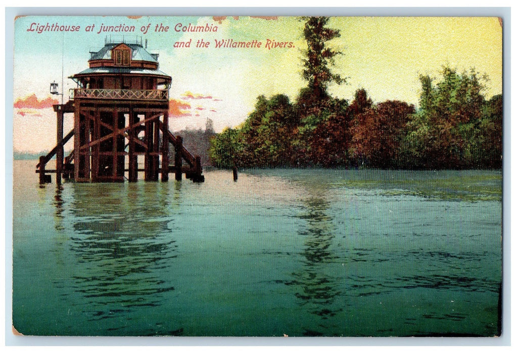 c1950 Lighthouse At Junction Of Columbia & Willamette River Oregon OR Postcard