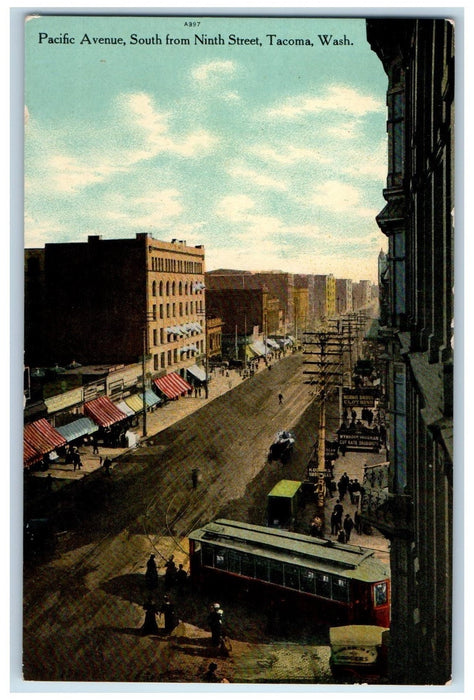 c1910s Pacific Avenue South From Ninth Street View Tacoma Washington WA Postcard