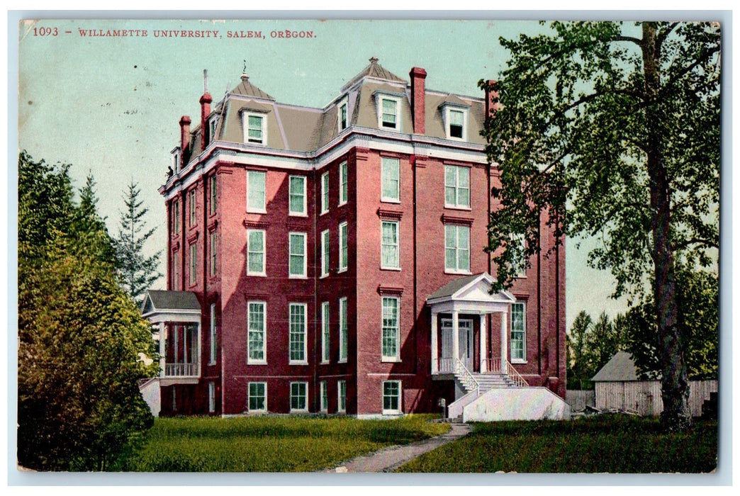 1908 Willamette University Campus Building Stairs Entrance Salem OR Postcard