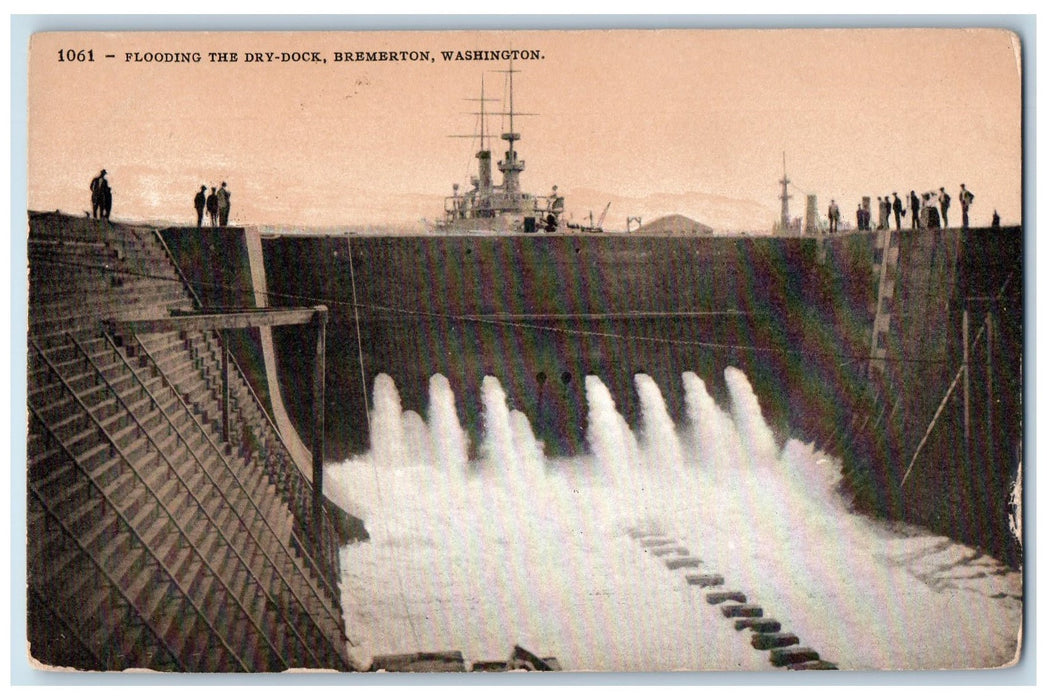 c1950's Flooding The Dry Dock US Navy Yard Ship Bremerton Washington WA Postcard