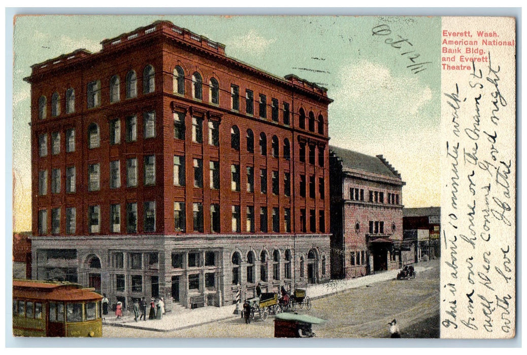 1911 American National Bank Building Everett Theater View Washington WA Postcard