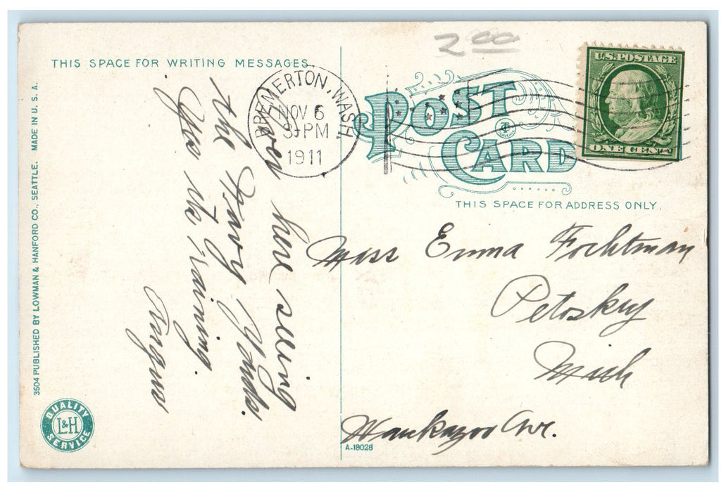 1911 Battleships At Navy Yard Smokestacks Building View Bremerton WA Postcard