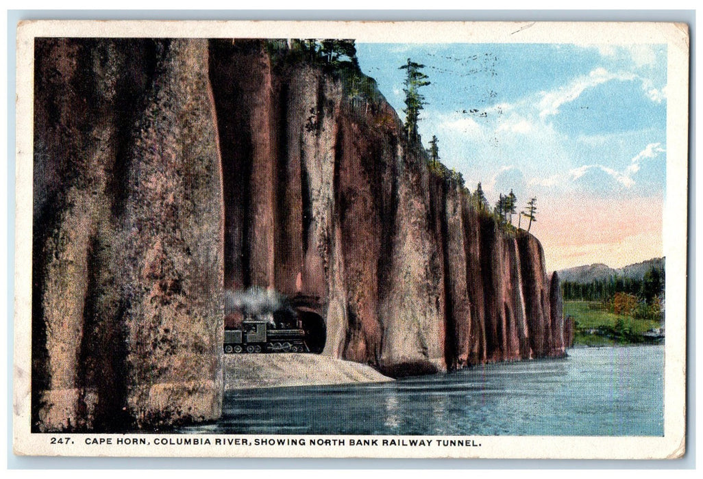 1916 Cape Horn Columbia River Showing North Bank Railway Tunnel View OR Postcard