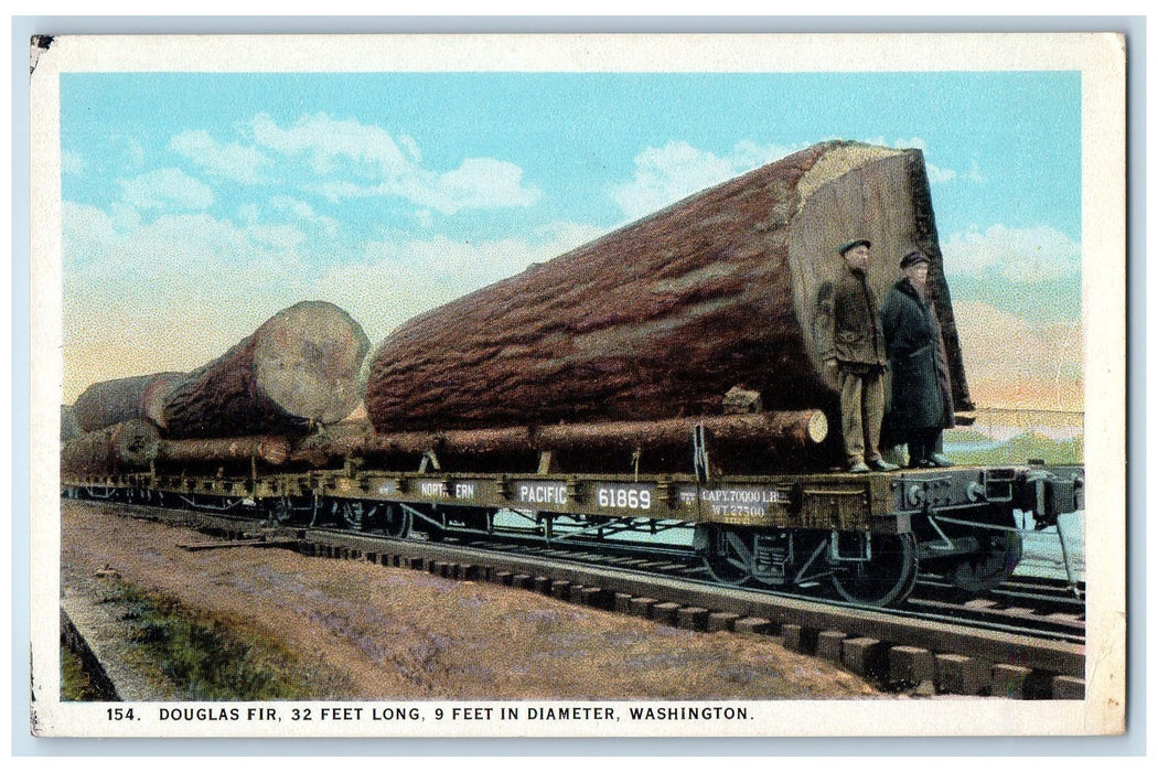 c1920's Douglas Fir 32ft Long 9ft Diameter Lumber Train Washington WA Postcard