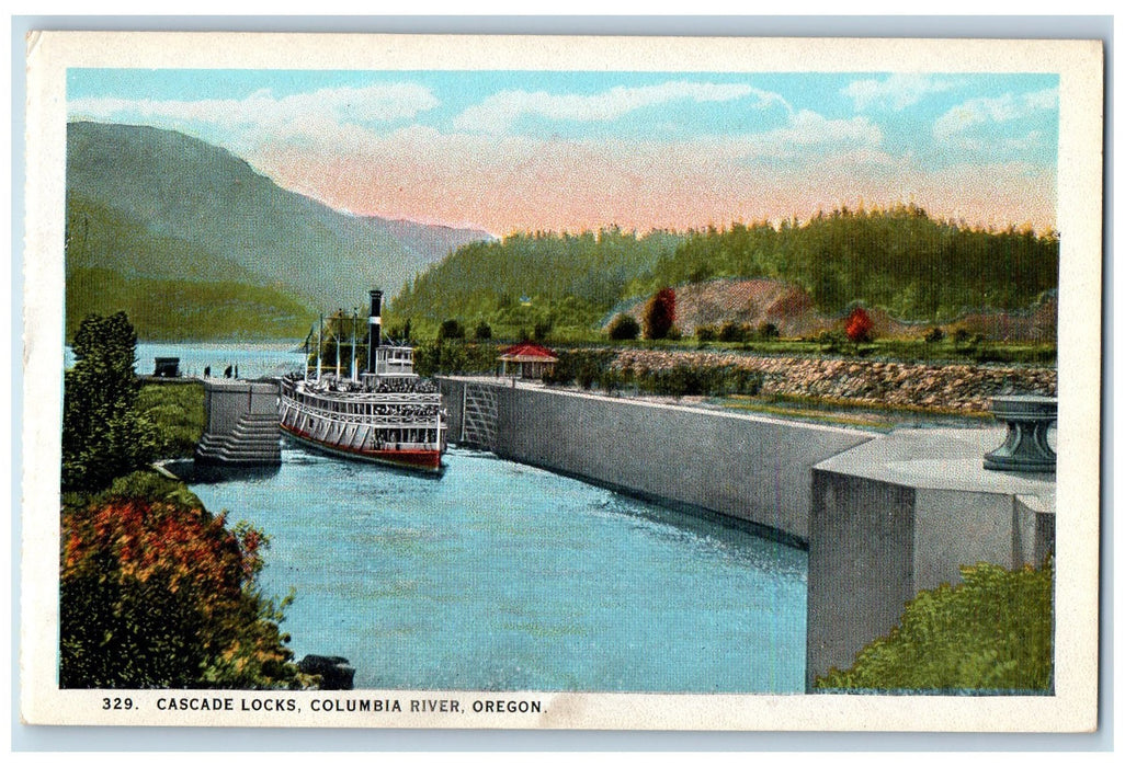 c1920s Cascade Locks Steamship Scene Columbia River Oregon OR Unposted Postcard