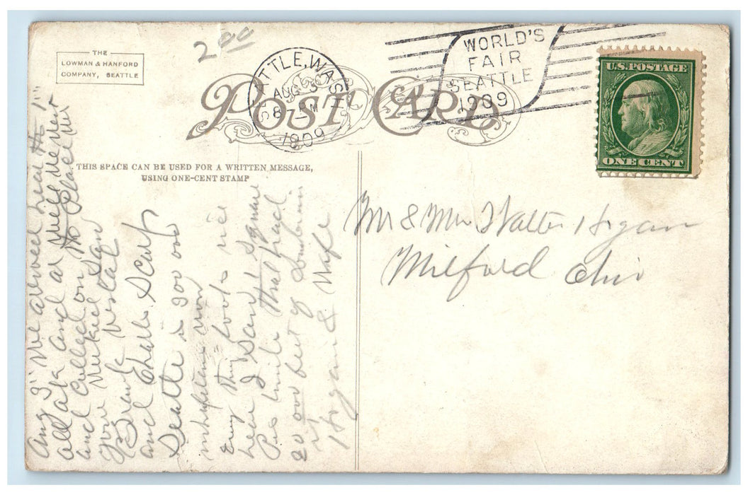 1909 Two Natives In Washington Lumber Train Railway Log Form Cabin WA Postcard