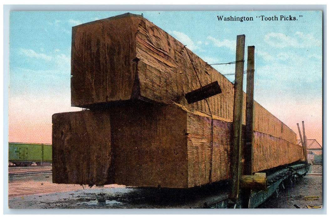 c1910 Washington Tooth Picks Timber Lumber On Train Cargo Washington WA Postcard