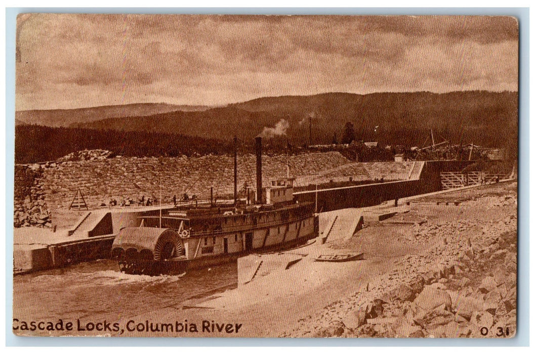 c1940s Cascade Locks Steamship Scene Columbia River Oregon OR Unposted Postcard