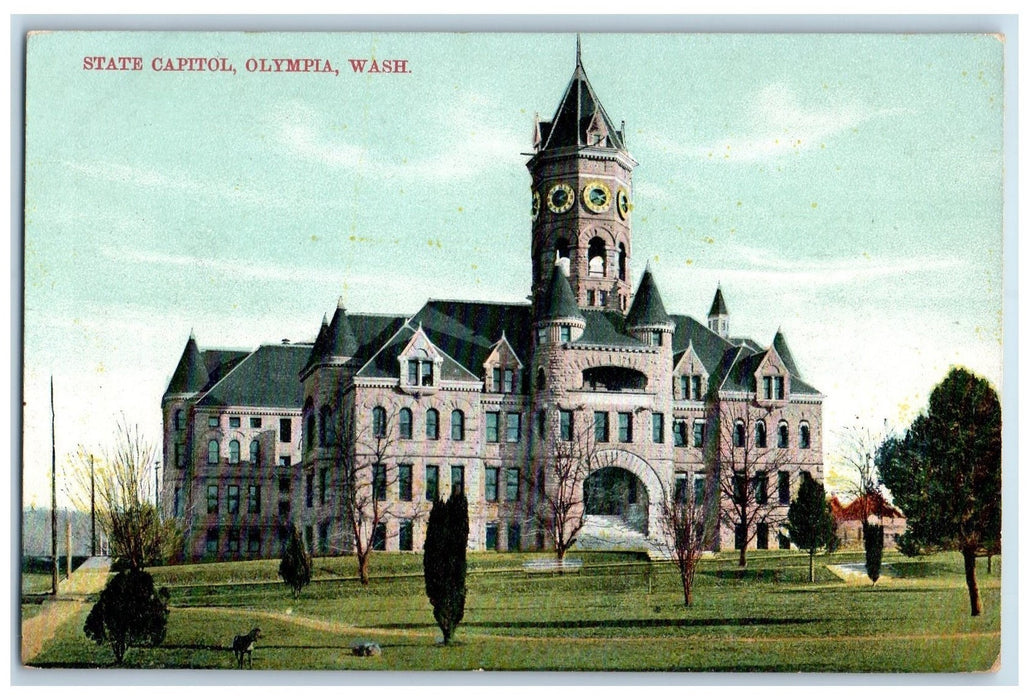 c1950 State Capitol Clock Tower Building Entrance Olympia Washington WA Postcard