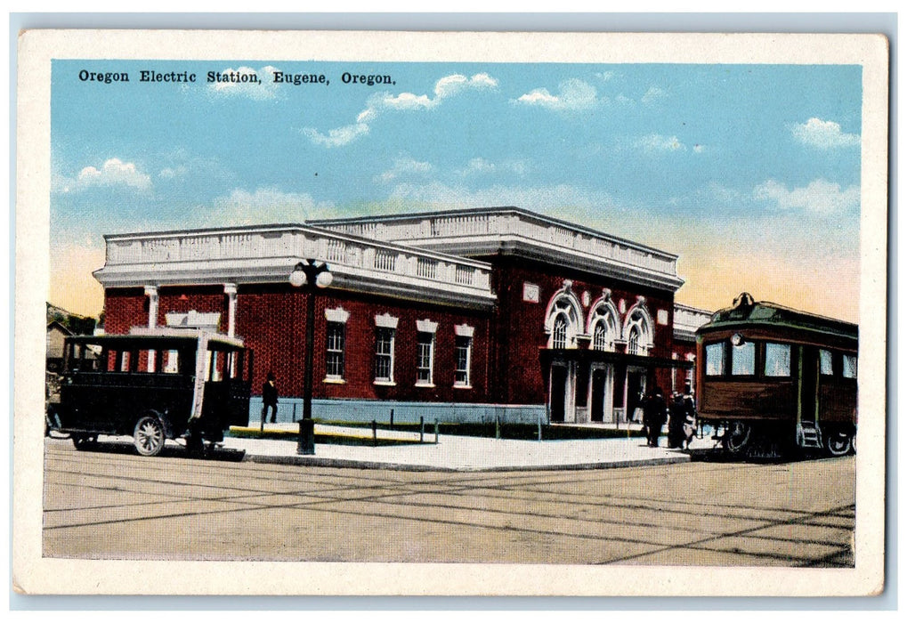 c1920s Oregon Electric Station Exterior Eugene Oregon OR Unposted Car Postcard