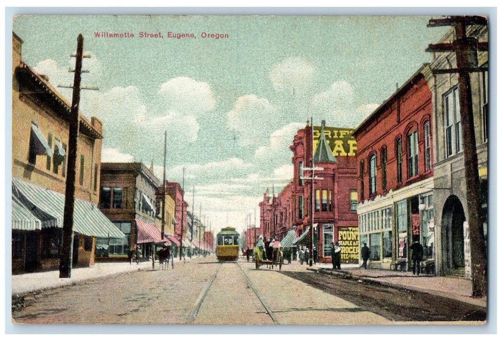 c1910s Willamette Street Trolley Bus Scene Eugene Oregon OR Unposted Postcard