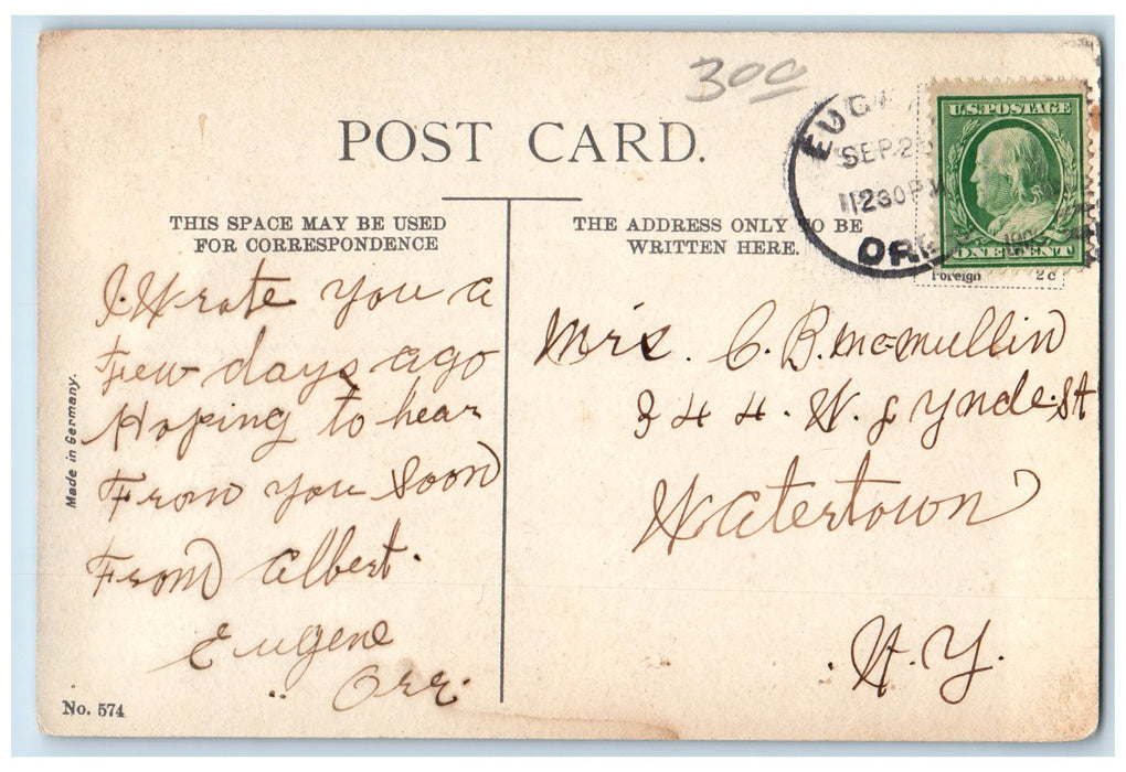 1909 Willemette Valley Hop Field Scene Portland Oregon OR Posted Trees Postcard