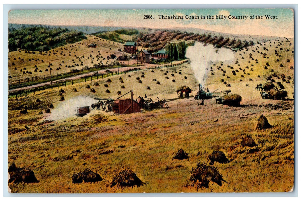 c1950's Thrashing Grain In The Hilly Country Of The West Washington WA Postcard