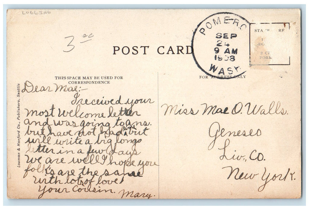 c1910 Log Train Logging Cargo Lumber Timber Loggers Railroad Washington Postcard