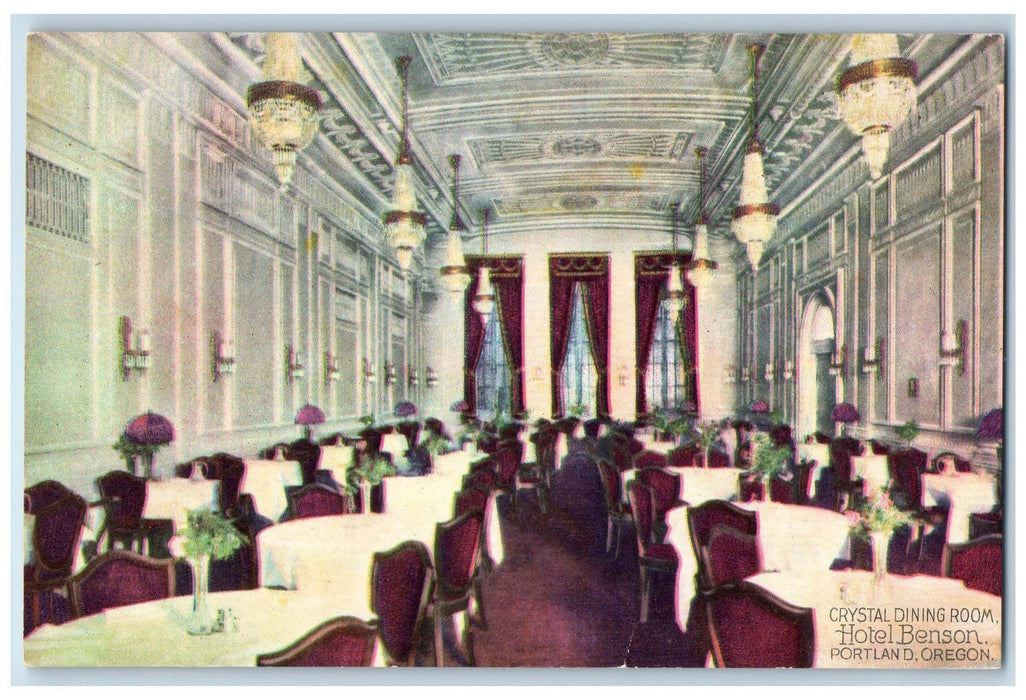 c1920s Crystal Dining Room Interior Hotel Benson Portland Oregon OR Postcard