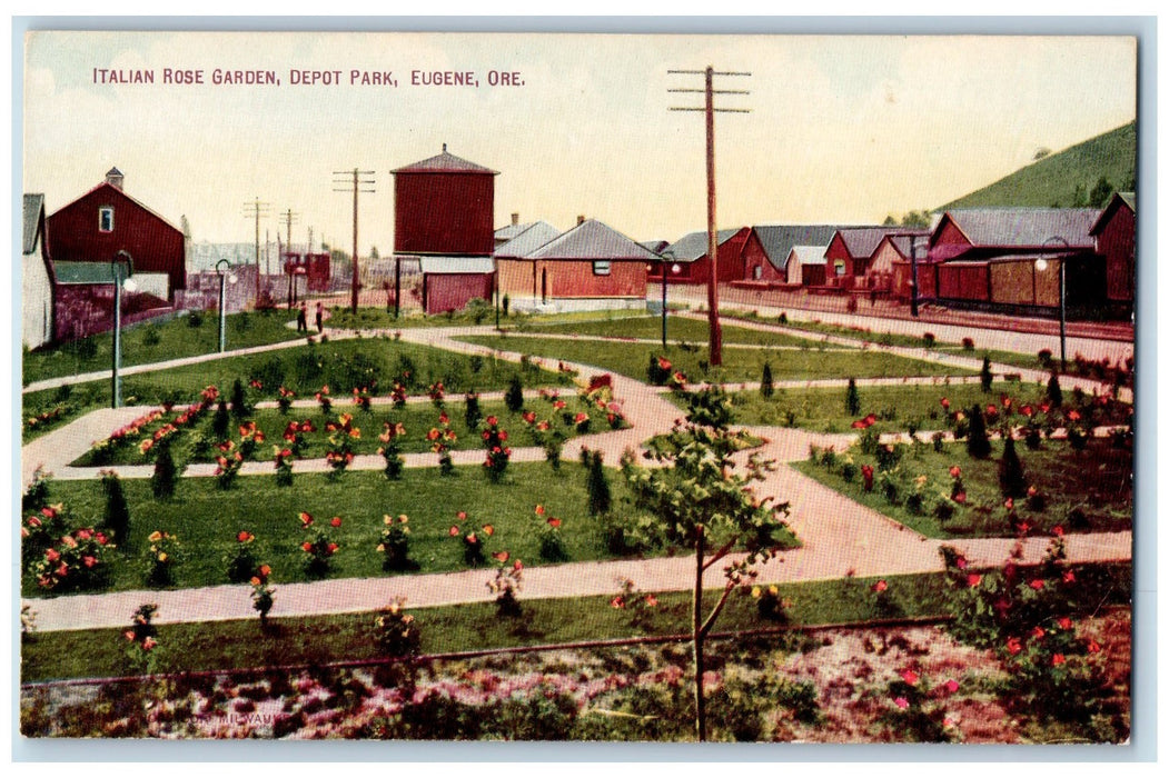 c1910s Italian Rose Garden Depot Scene Eugene Oregon OR Unposted Flower Postcard
