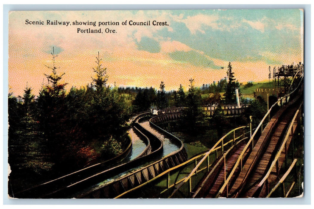 c1920s Scenic Railway Portion Of Council Crest Portland Oregon OR Trees Postcard