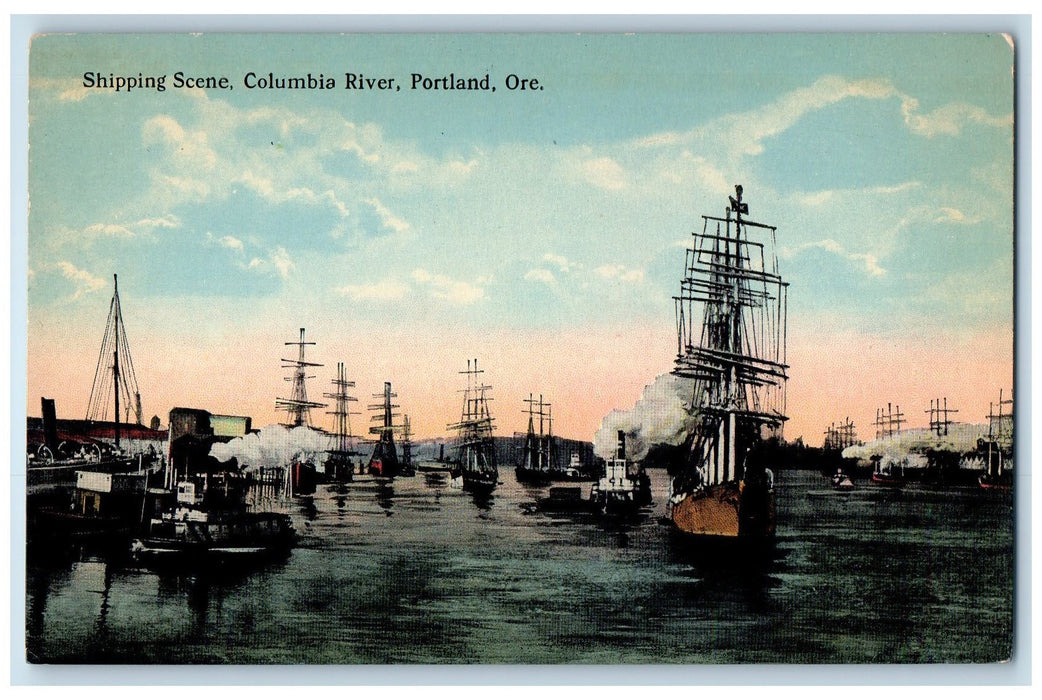 c1910s Shipping Scene Columbia River Portland Oregon OR Unposted Boats Postcard