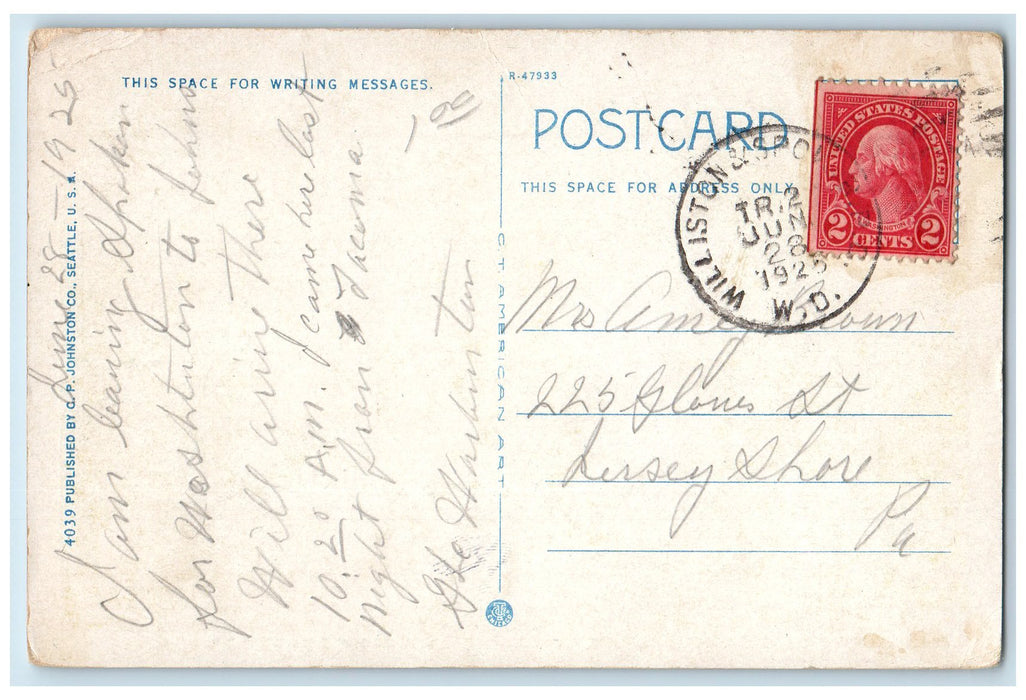 1925 Olympian At Summit Of Cascade Mts. Line Of CM & ST Railroad WA Postcard