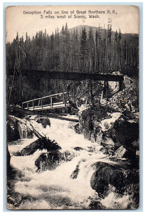 1911 Deception Falls Of Great Northern Railroad River Washington WA Postcard