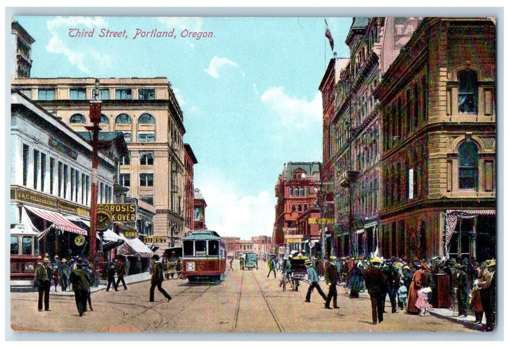 c1910s Third Street Shops Trolley Scene Portland Oregon OR Unposted Postcard