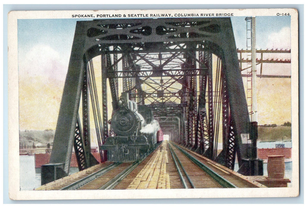 c1920's Spokane Portland Seattle Railway Columbia River Bridge Train Postcard
