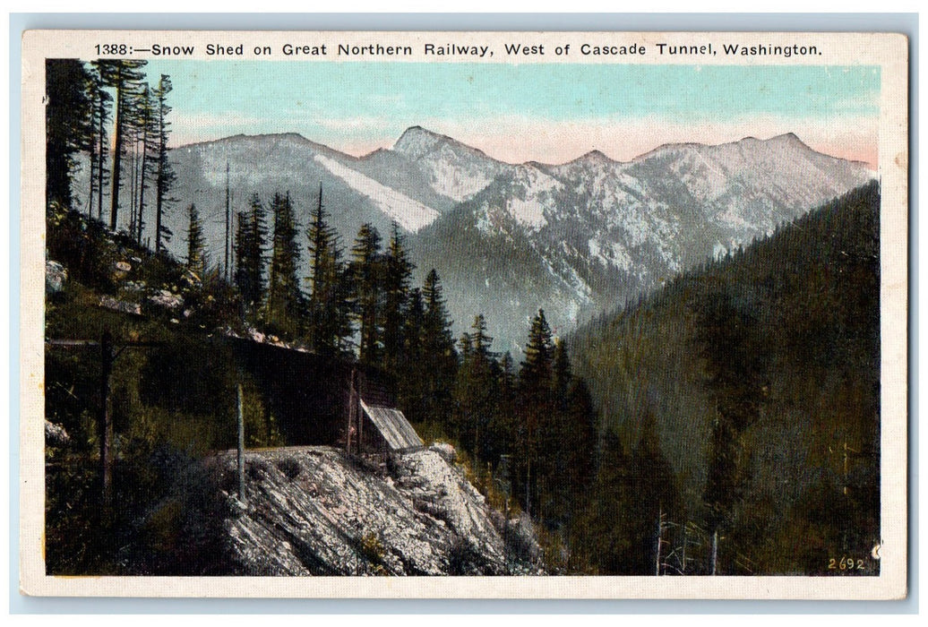 c1920 Snow Shed On Northern Railway Train Cascade Tunnel Washington WA Postcard