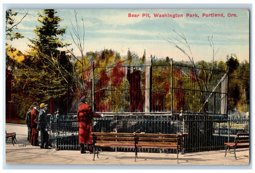 c1910s Bear Pit Washington Park Bear Scene Portland Oregon OR Unposted Postcard