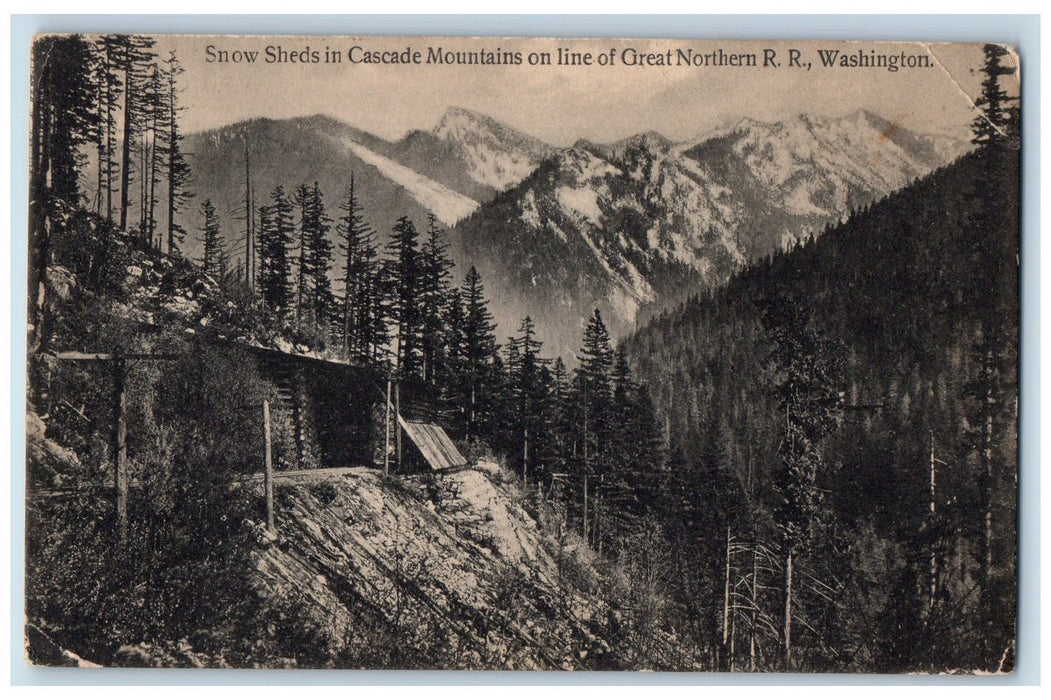 c1950's Snow Sheds Cascade Mts. Line Of Northern Railroad Washington WA Postcard