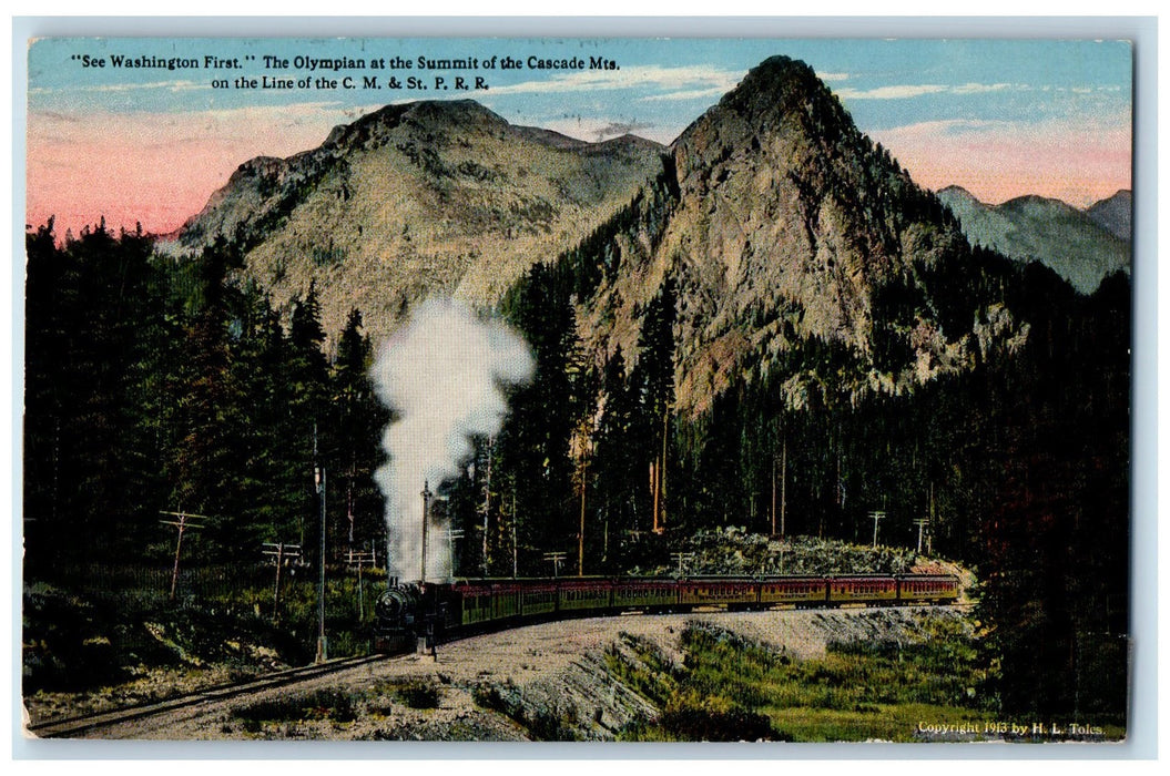 1915 Olympian At Summit Of Cascade Mts. CM St. P Railroad Washington WA Postcard