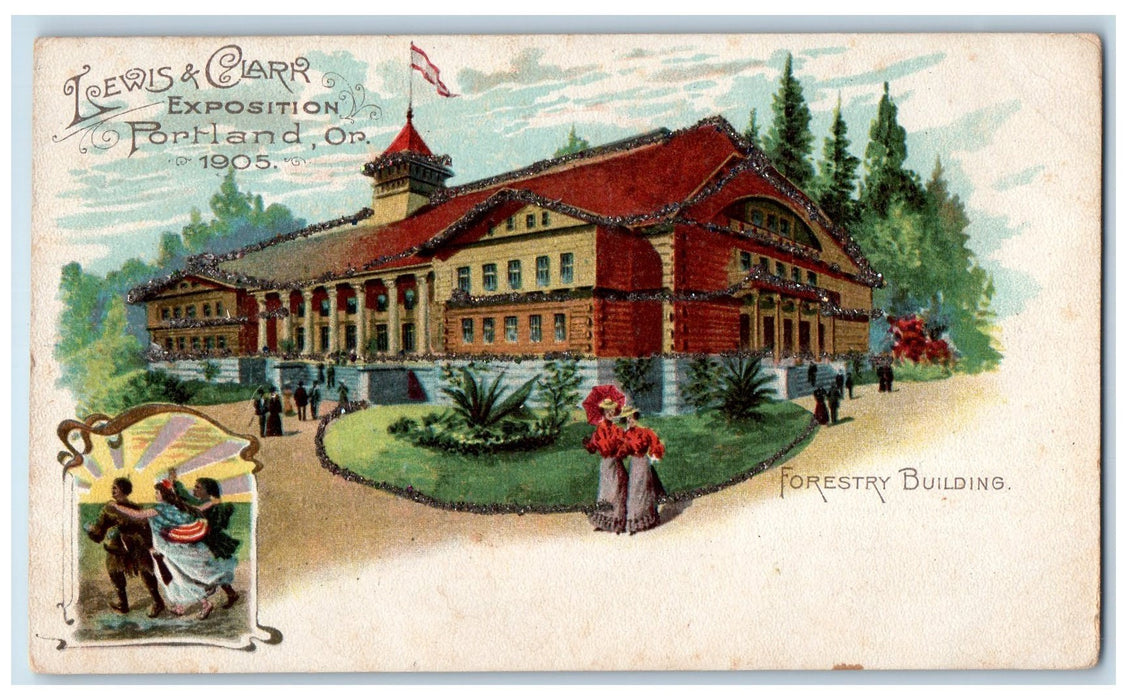 1905 Lewis And Clark Exposition Forestry Building Portland OR People Postcard