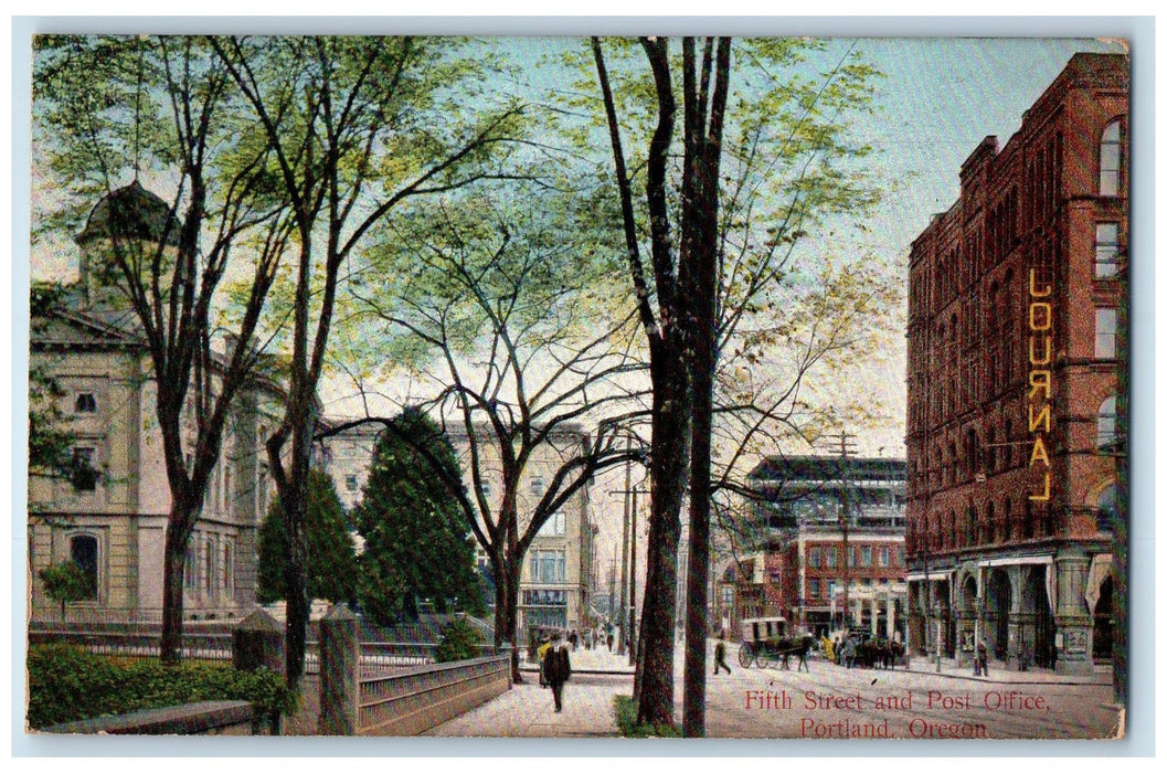 1907 Fifth Street And Post Office Scene Portland Oregon OR Posted Trees Postcard