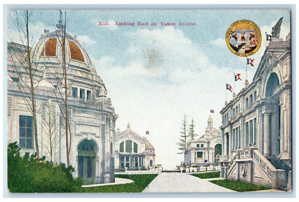 1909 Looking East Buildings Dome Flags On Yukon Avenue Washington WA Postcard