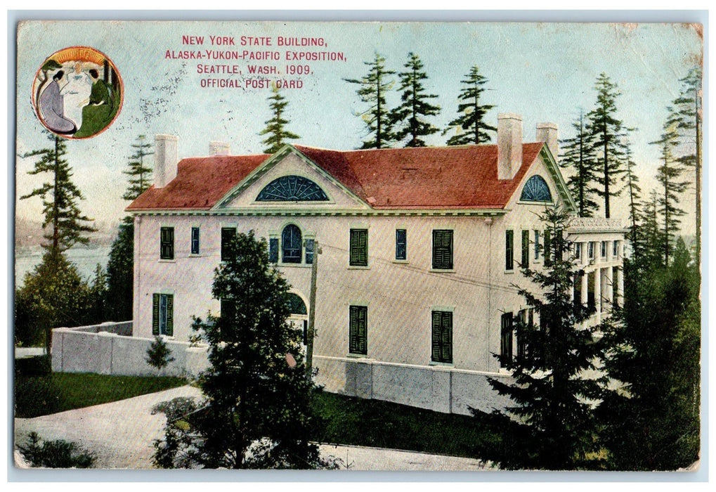 1909 New York State Building Alaska Yukon Expo. Seattle Washington WA Postcard