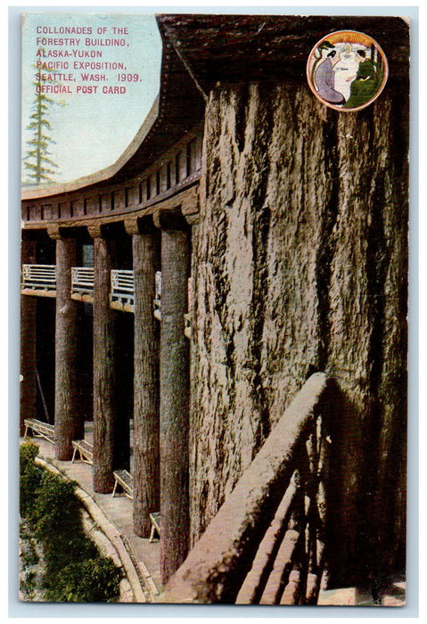 1909 Collonades Of Forestry Building Alaska Yukon Seattle Washington WA Postcard