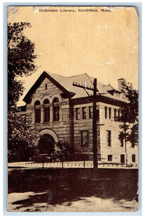 1911 Dickinson Library Exterior Northfiled Massachusetts MA Posted Tree Postcard