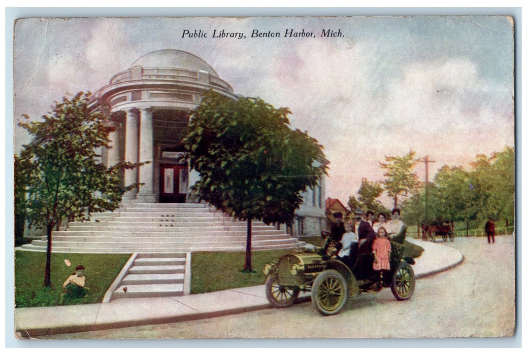1909 Public Library Exterior Benton Harbor Michigan MI Unposted Car Postcard