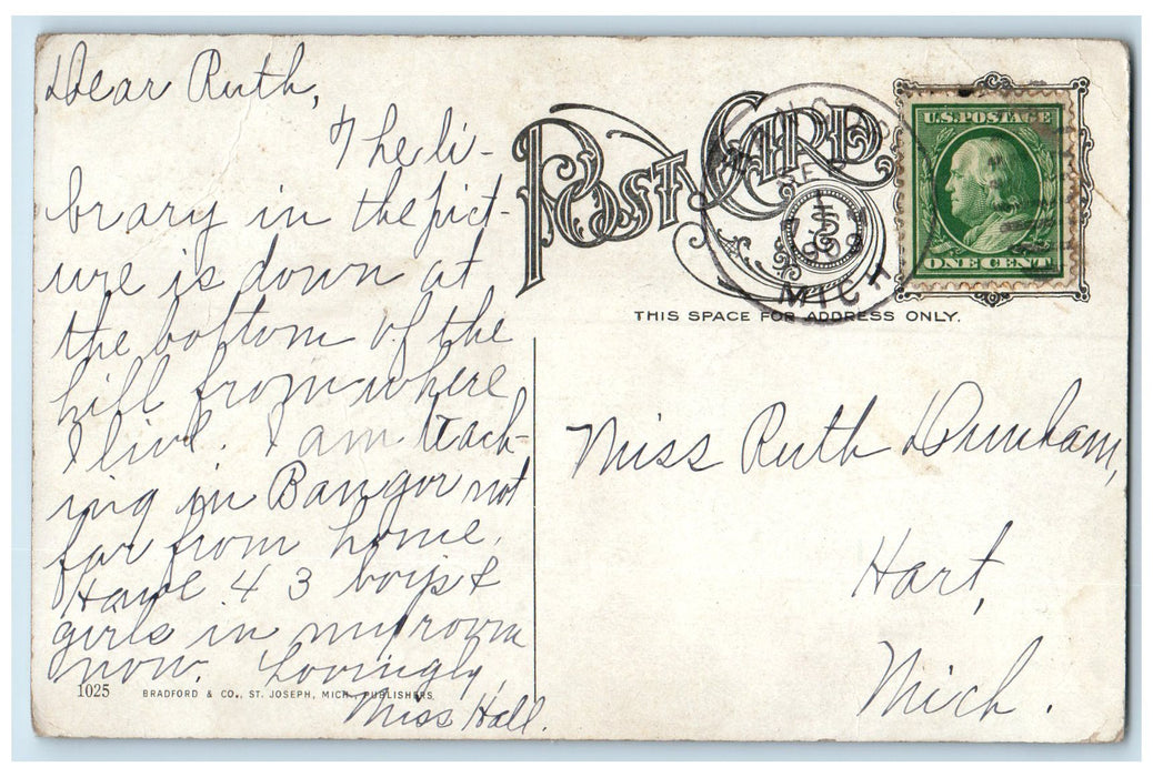1909 Public Library Exterior Benton Harbor Michigan MI Unposted Car Postcard
