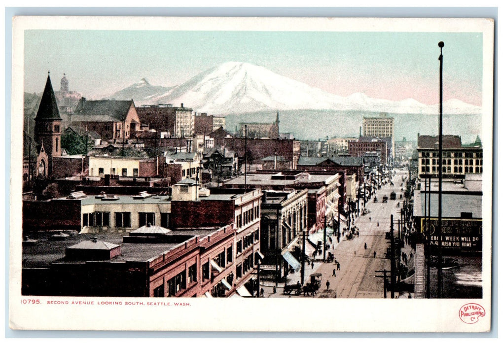 c1920's Second Avenue Looking South Aerial View Seattle Washington WA Postcard